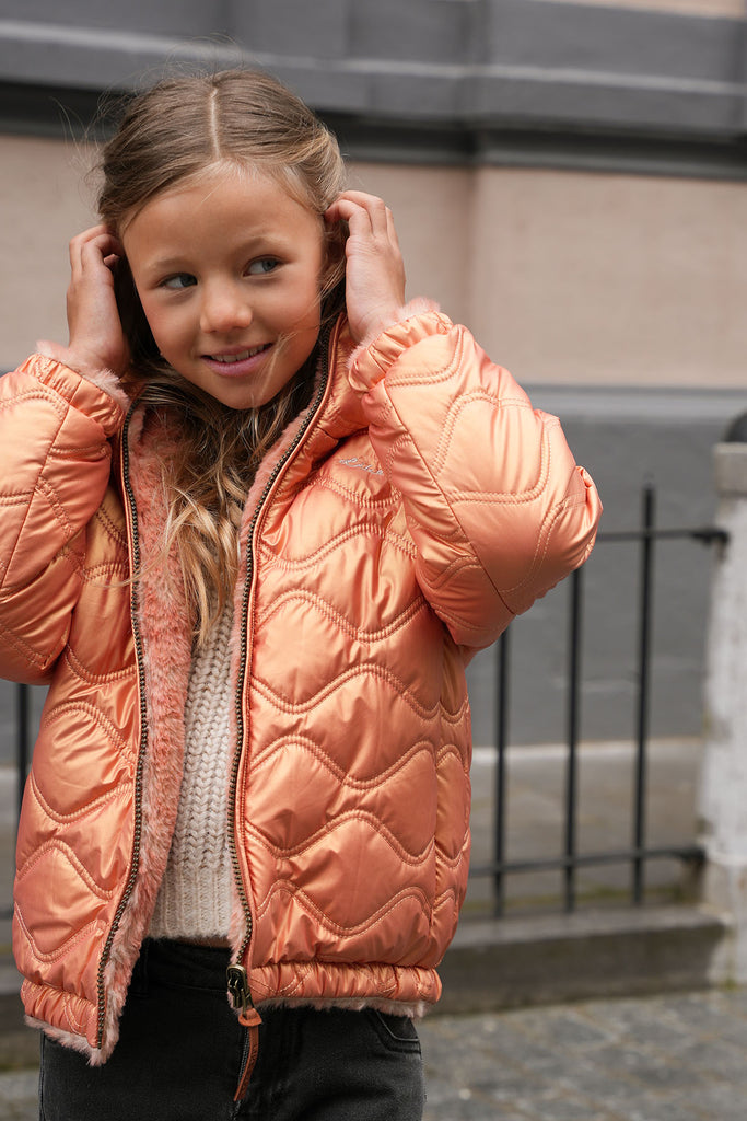 LikeFLO Girls Aimee Flo Girls Reversible Hooded Jacket Warm Orange - LikeFlo