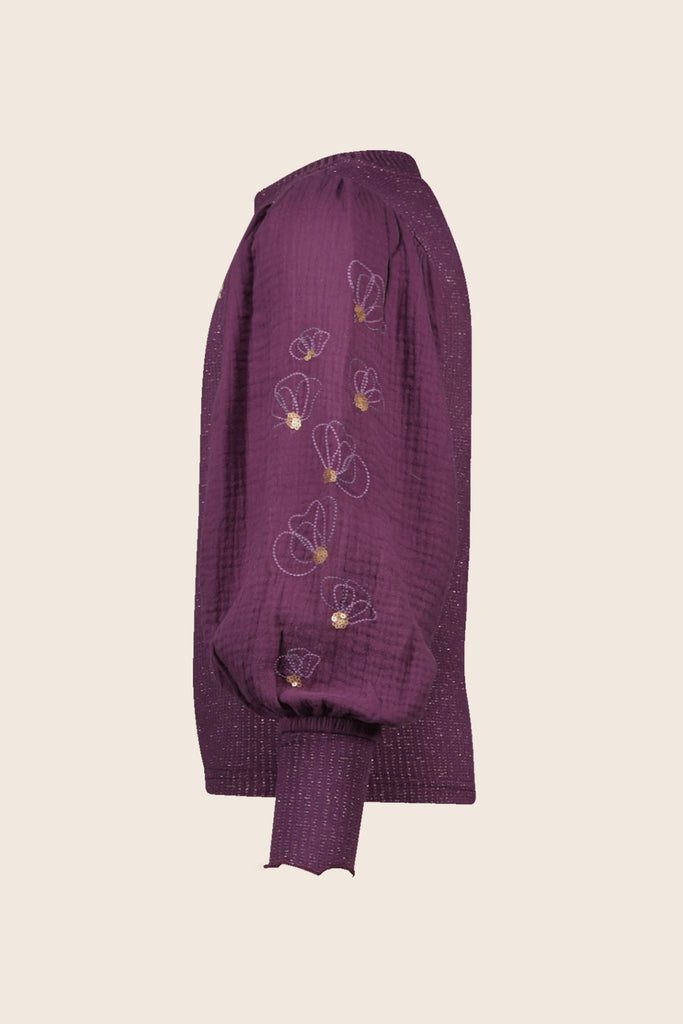 LikeFLO Girls Charlene Flo Blouse With Flower Sleeves, Buttons Front At Closure Grape - LikeFlo