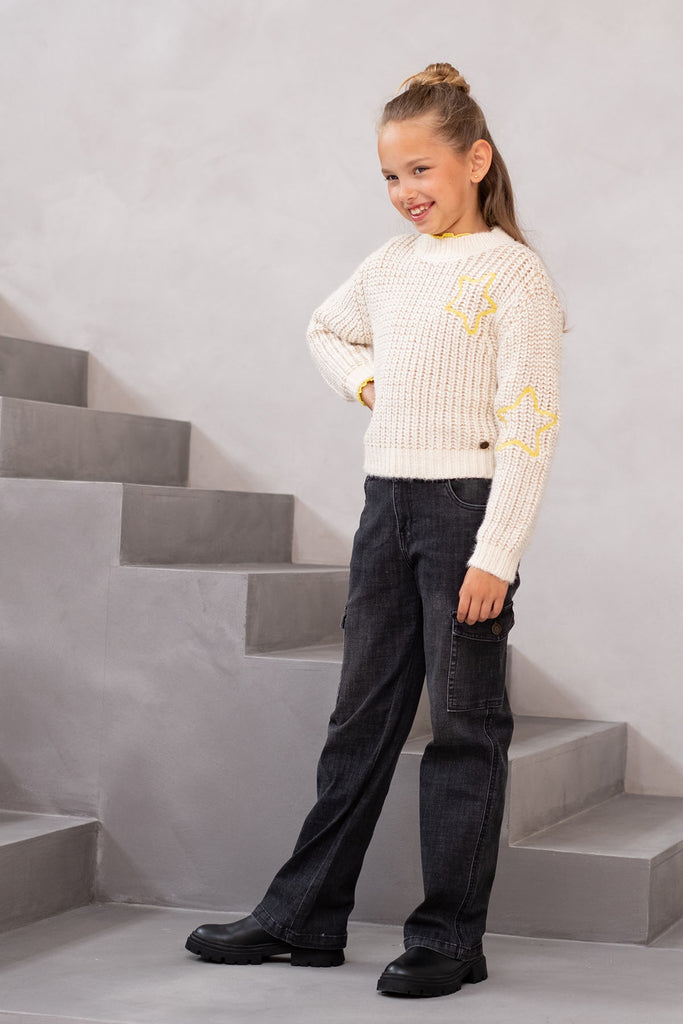 LikeFLO Girls Donya Flo Knitted Sweater With Lurex And Thick Embroidery Kit - LikeFlo