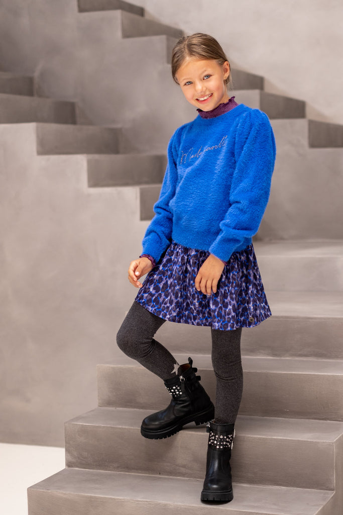 LikeFLO Girls Dunya Flo Hairy Knit Sweater With Lurex Embroidery Cobalt - LikeFlo