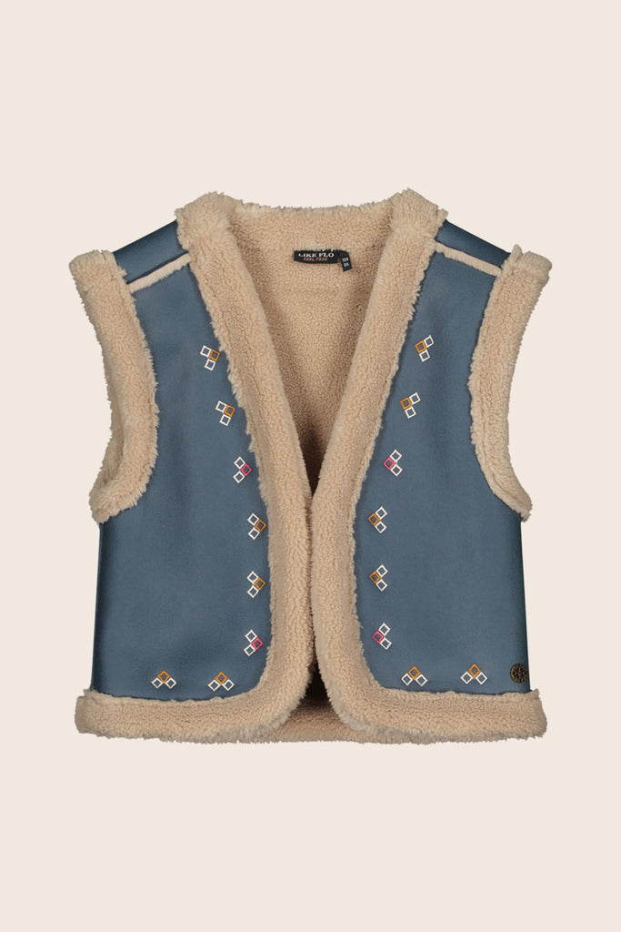 LikeFLO Girls Dewi Flo Teddy Gilet With Embroidery Indigo - LikeFlo