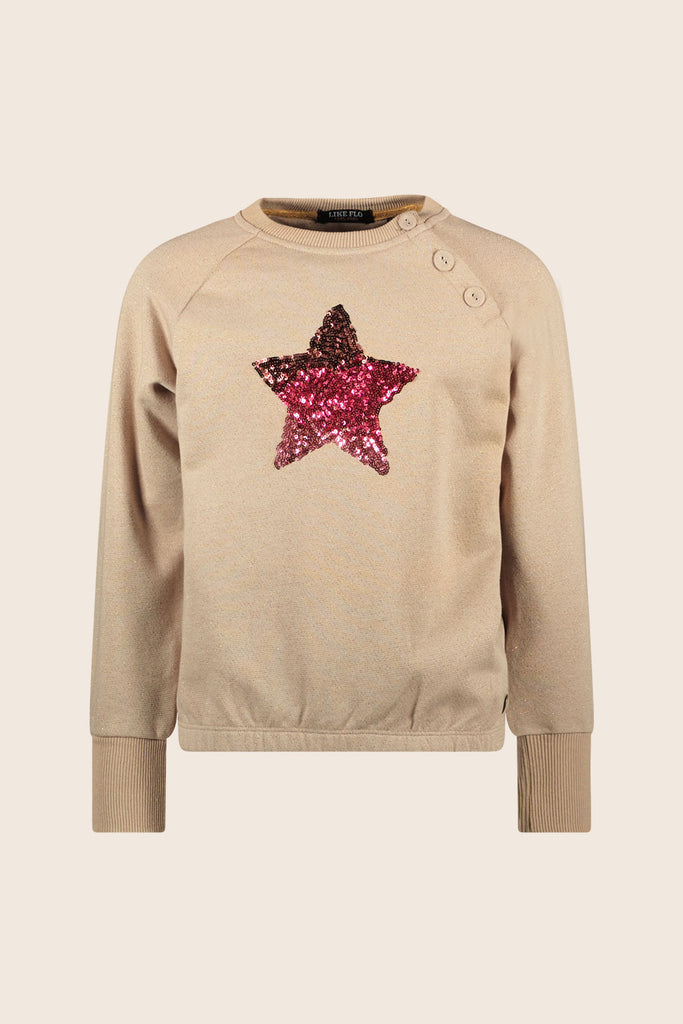 LikeFLO Girls Davina Flo Girls Sweater With Artwork Grey Melee Golden Lurex - LikeFlo