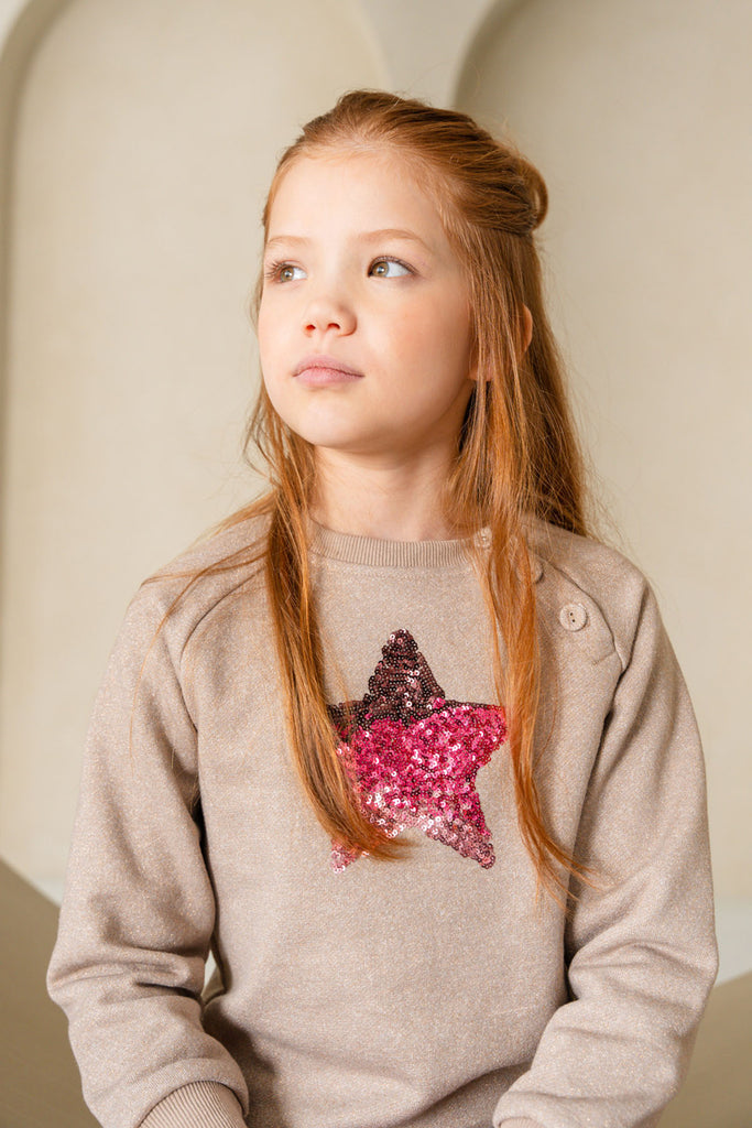 LikeFLO Girls Davina Flo Girls Sweater With Artwork Grey Melee Golden Lurex - LikeFlo