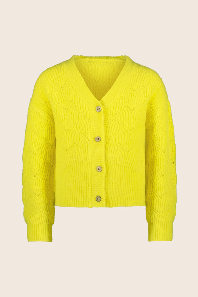 LikeFLO Girls Deau Flo Knitted Pattern Cardigan With Buttons Lemon - LikeFlo