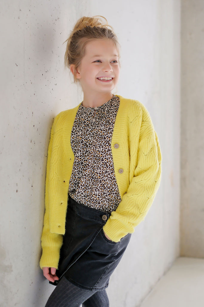 LikeFLO Girls Deau Flo Knitted Pattern Cardigan With Buttons Lemon - LikeFlo