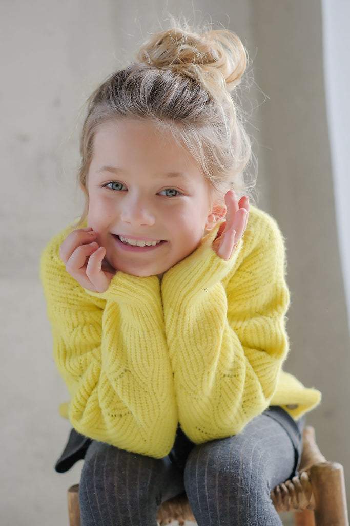 LikeFLO Girls Deau Flo Knitted Pattern Cardigan With Buttons Lemon - LikeFlo