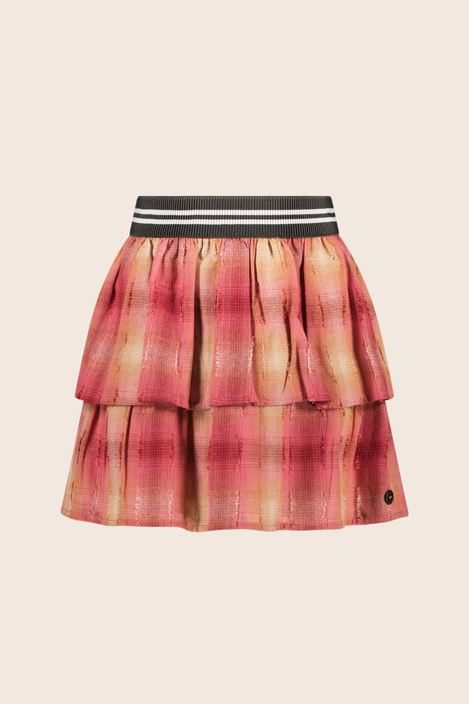 LikeFLO Girls Hella Flo 2-Layer Skirt With Soft Elastic Pink Check - LikeFlo