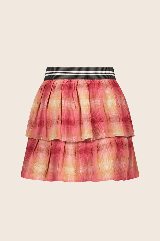 LikeFLO Girls Hella Flo 2-Layer Skirt With Soft Elastic Pink Check - LikeFlo