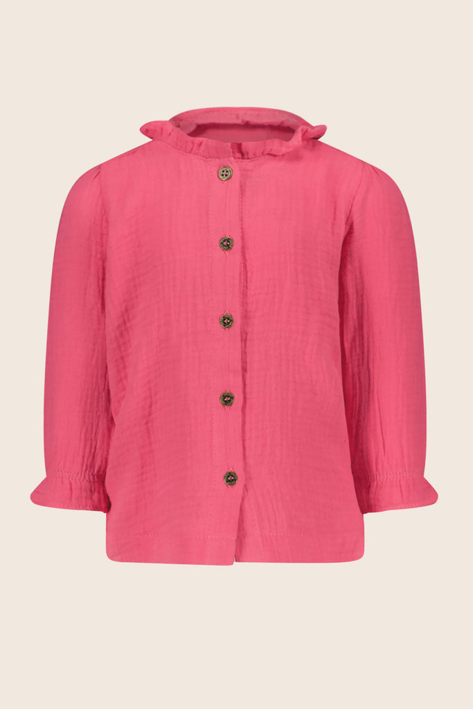 LikeFLO Mini Beau Mini Flo Solid Blouse, Buttons Front At Closure Bright Pink - LikeFlo