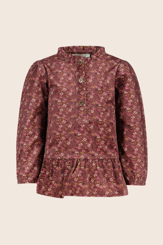 LikeFLO Mini Belle Mini Flo Flower Corduroy Blouse With Peplum Shape Ruby Mini Flower - LikeFlo