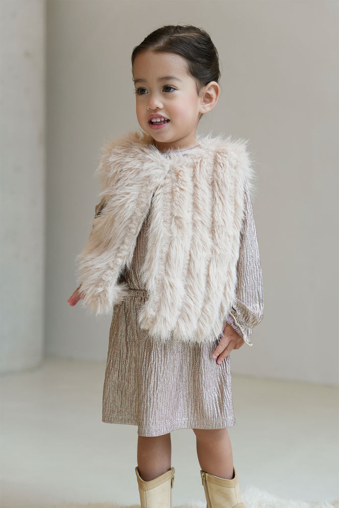 LikeFLO Mini Grace Mini Flo Long Hair Fur Bodywarmer Taupe - LikeFlo