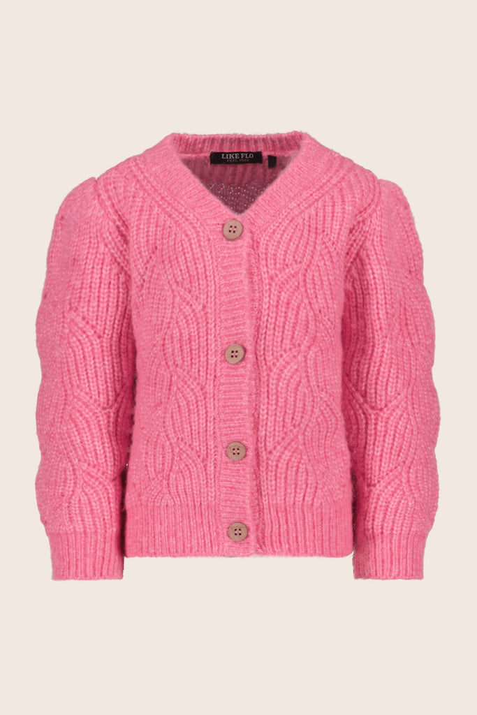 LikeFLO Mini Ginny Mini Flo Knitted Pattern Cardigan With Buttons Bright Pink - LikeFlo