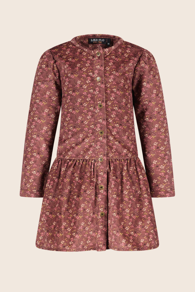 LikeFLO Mini Ruby Mini Flo Flower Corduroy Dress With Buttons Front At Closure Ruby Mini Flower - LikeFlo