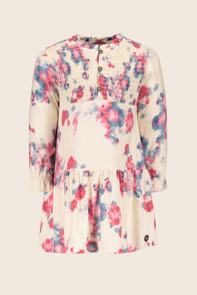 LikeFLO Mini Roxy Mini Flo Allover Print Dress With Smock Detail Faded Drops - LikeFlo