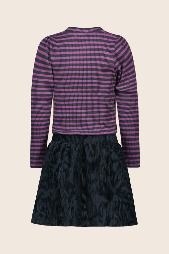 LikeFLO Girls Mel Flo Girls Dress With Rib Striped Top And Irregular Skirt Stripe Lavendel/Grey - LikeFlo